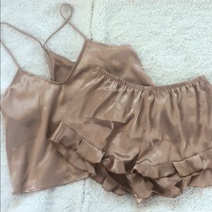 Sweetest Dreams Gold Satin Ruffled Set